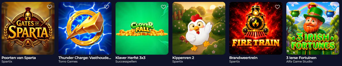 B7 Casino populaire gokkasten: Gates of Sparta, Thunder Charge, Clover Fall 3x3, Chicken Run 2, Fire Train en 3 Irish Fortunes