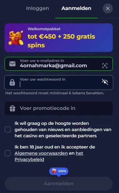 B7Casino account registreren en aanmelden pagina